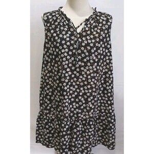 Floral Black & White Ruffles Midi Dress Sonoma Goods For Life 2XL V-Neck Tie